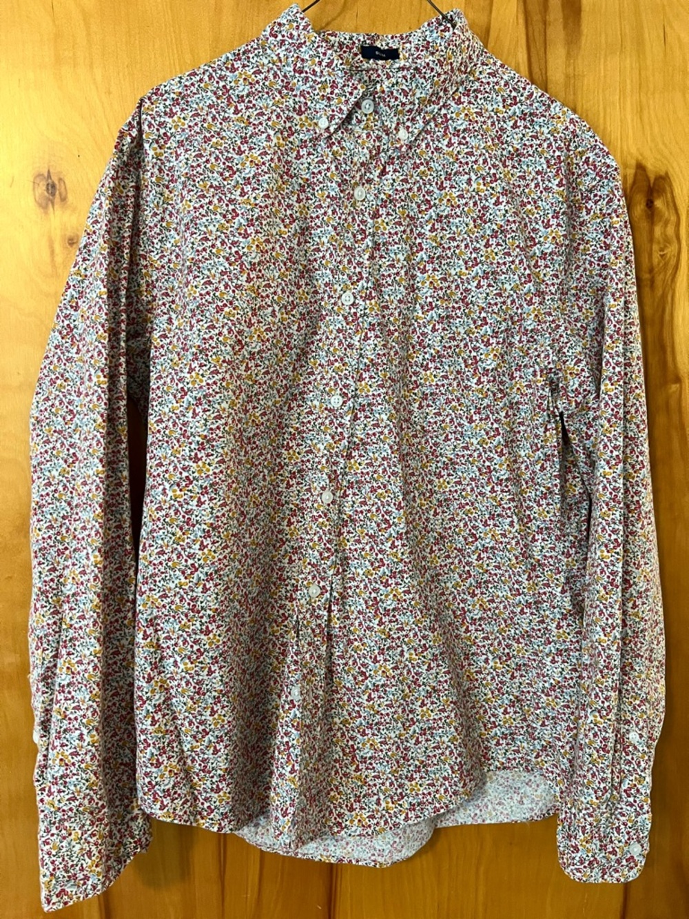 J. Crew Men's Long-Sleeve Floral Button-Down Shirt - Red, Yellow, Green on White
